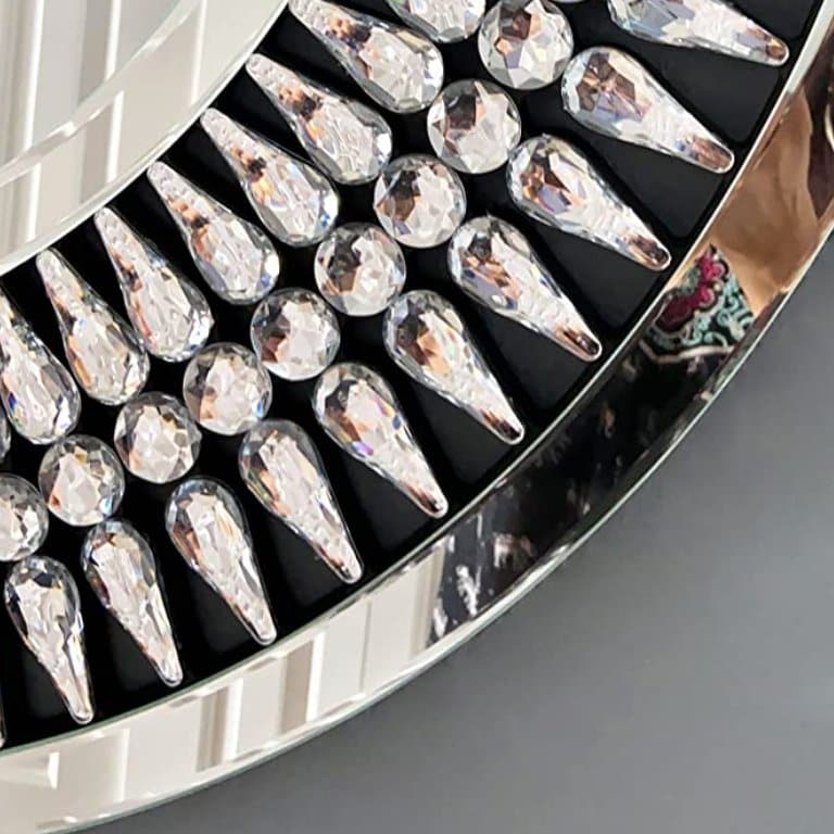 Round Crystal Jeweled Wall Mirror in Chrome - HER Home Design Boutique